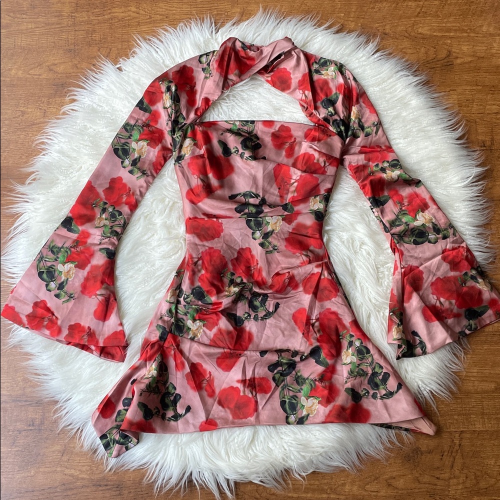 House of CB Toira Floral Pink Long-Sleeve Dress